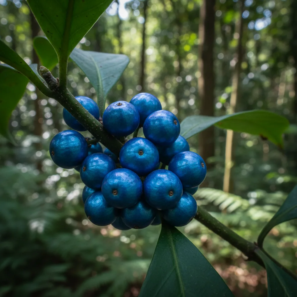 La Baya Eterna: El Fruto de África que Deslumbra con su Azul Metálico Nanométrico y Nunca Se Pudre
