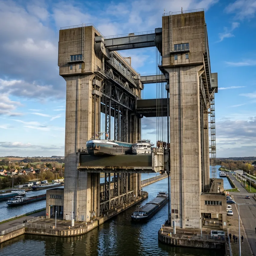 El Barco Elevador de Strépy-Thieu: El Gigante Mecánico que Salva 73 Metros con Dos Cables y Contrapesos