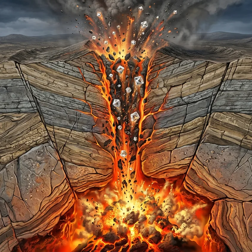 Las Chimeneas de Kimberlita: El 'Cañón' Geológico que Disparó Diamantes a Velocidad Supersónica