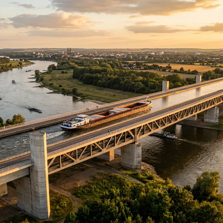 El Puente Acuífero de Magdeburgo: La Colosal Autopista Flotante donde los Barcos Cruzan por Encima de un Río