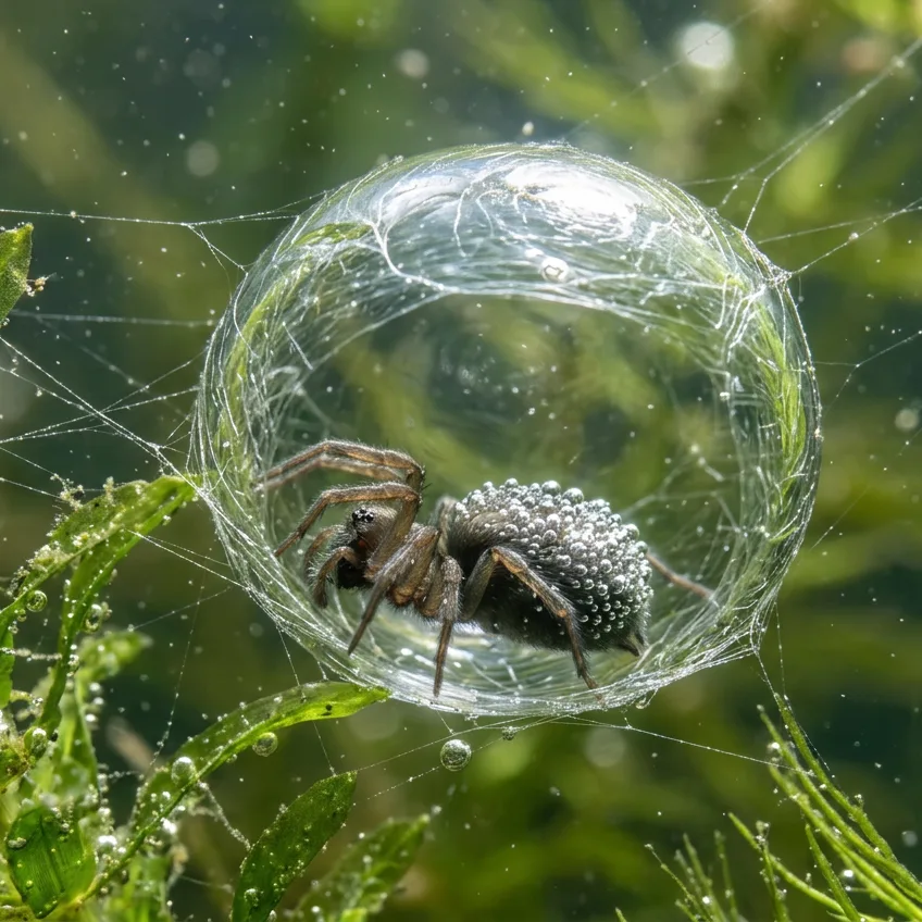 La Araña de Agua: El Prodigio Submarino que Teje Campanas de Buceo para Respirar