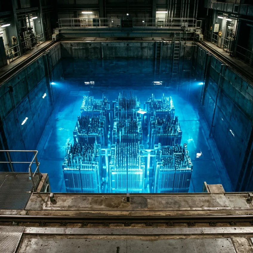La Radiación de Cherenkov: El 'Estallido Sónico' de la Luz que Tiñe los Reactores Nucleares de Azul Eléctrico