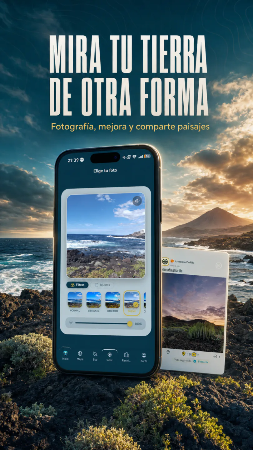Pantalla promocional de Myland mostrando edición y publicación de paisajes